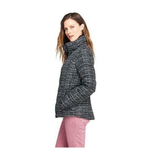 Lands End Tweed Print Down Puffer Jacket Size SP - Picture 2 of 9